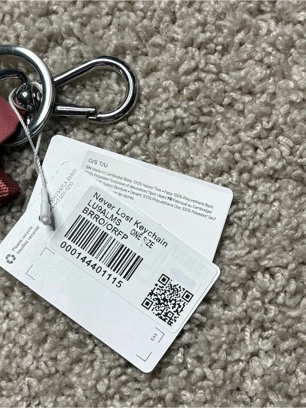 Lululemon Never Lost Keychain